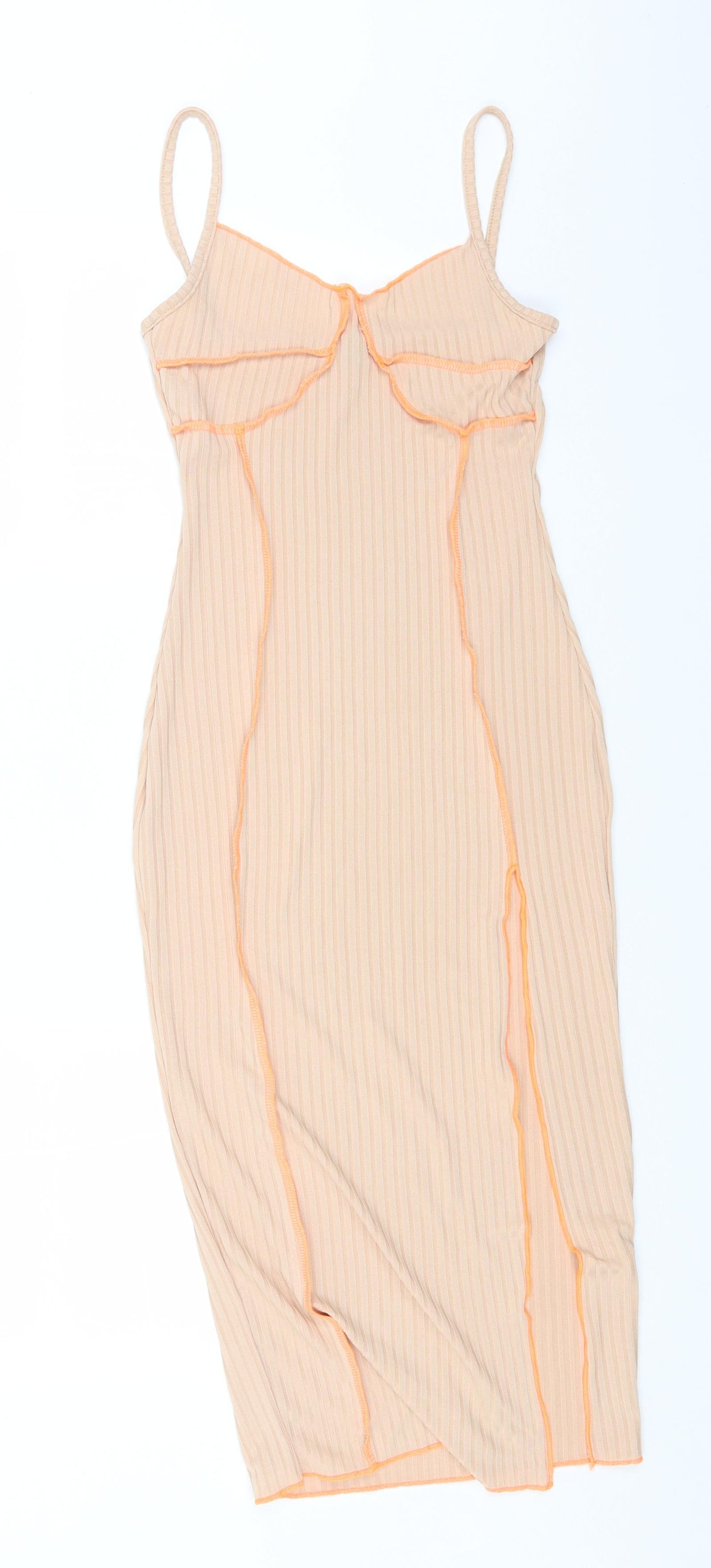 PRETTYLITTLETHING Womens Beige Polyester Pencil Dress Size 4XL V-Neck Pullover