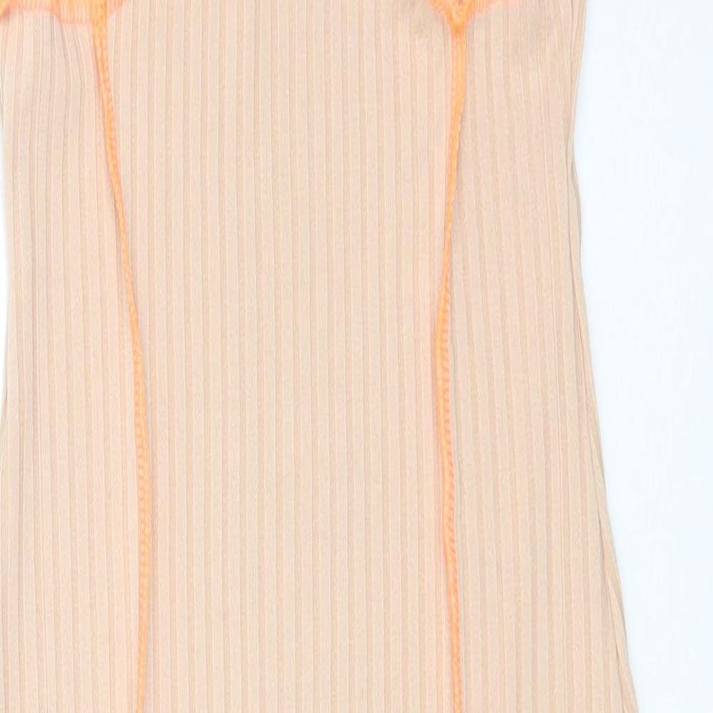 PRETTYLITTLETHING Womens Beige Polyester Pencil Dress Size 4XL V-Neck Pullover