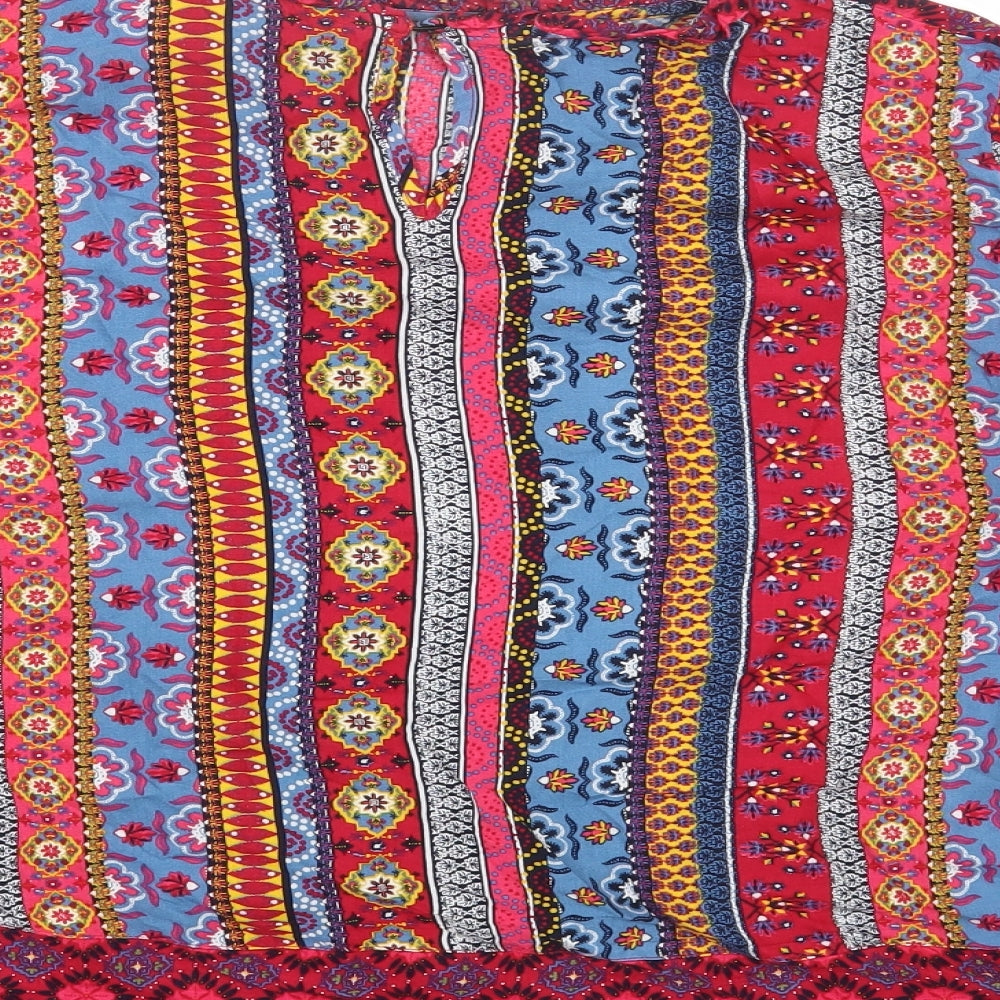 TU Womens Multicoloured Geometric Viscose Basic Blouse Size 18 Round Neck