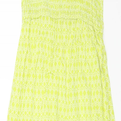 Uniqlo Womens Green Geometric Viscose Maxi Size XS Square Neck Pullover - Shirred Top