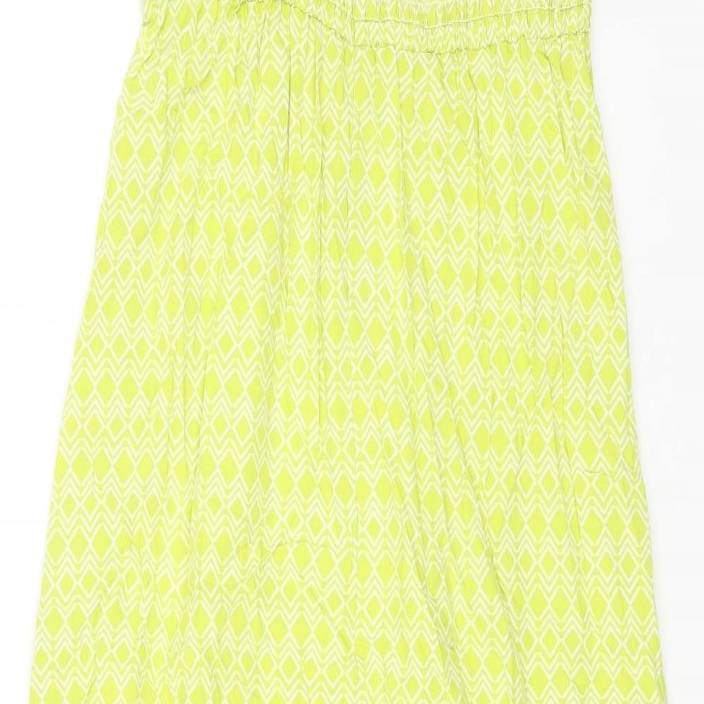 Uniqlo Womens Green Geometric Viscose Maxi Size XS Square Neck Pullover - Shirred Top