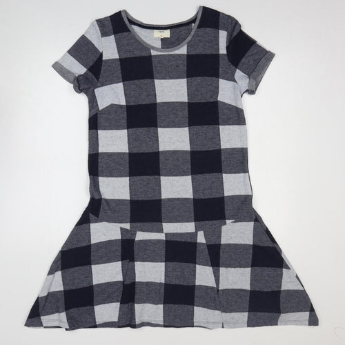NEXT Womens Grey Check Polyester T-Shirt Dress Size 12 Round Neck Pullover
