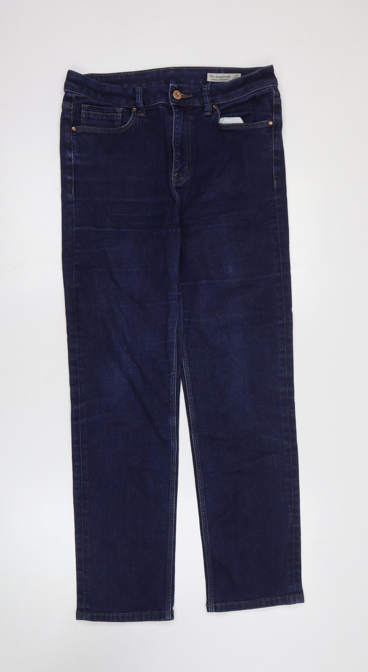 Marks and Spencer Womens Blue Cotton Straight Jeans Size 12 L27 in Regular Zip
