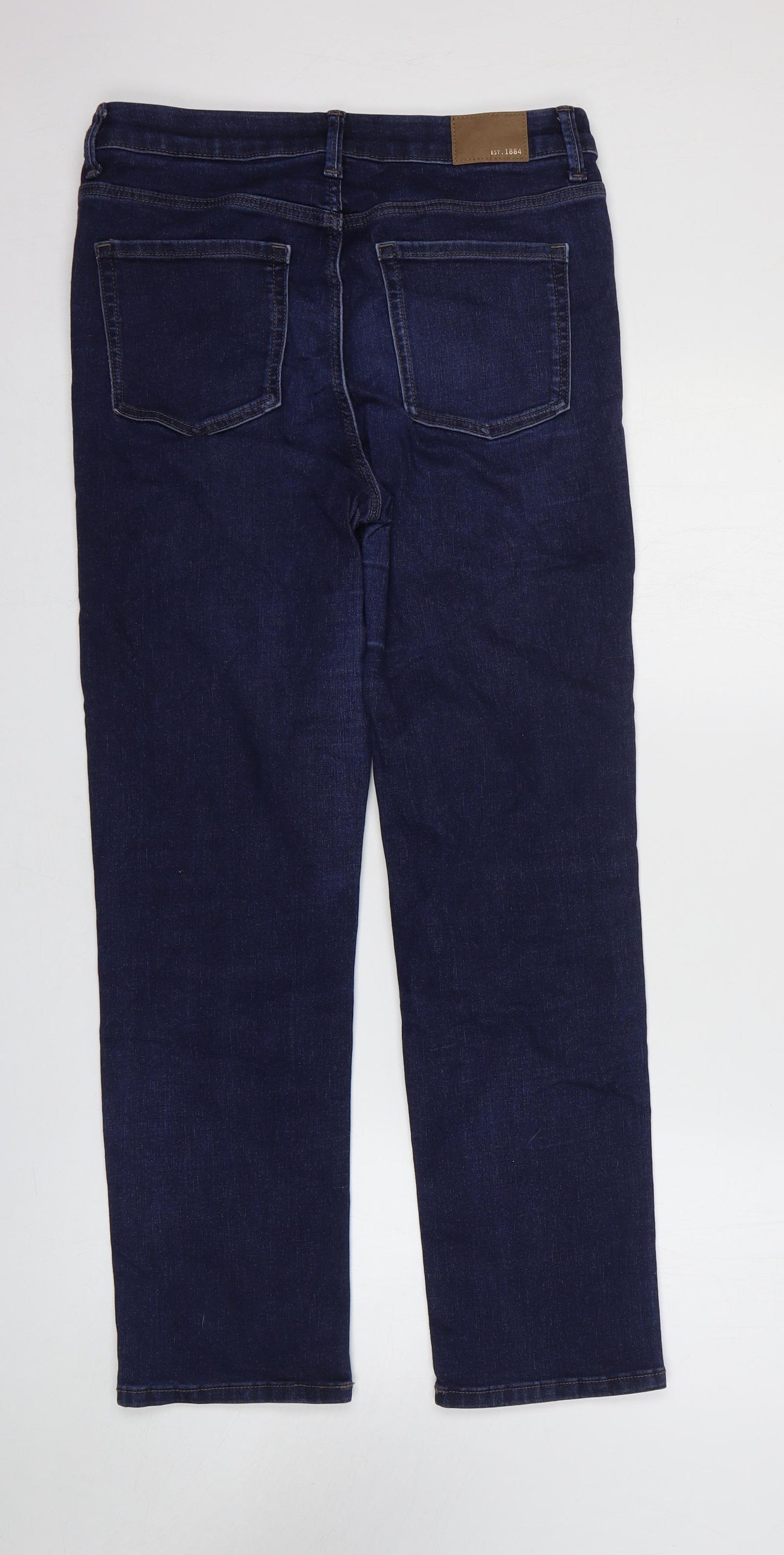 Marks and Spencer Womens Blue Cotton Straight Jeans Size 12 L27 in Regular Zip