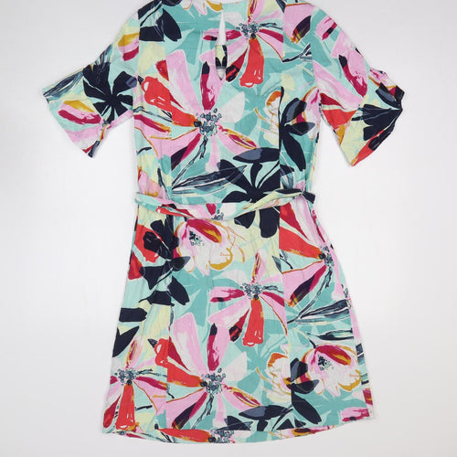 Marks and Spencer Womens Multicoloured Geometric Linen Fit & Flare Size 8 Square Neck Pullover