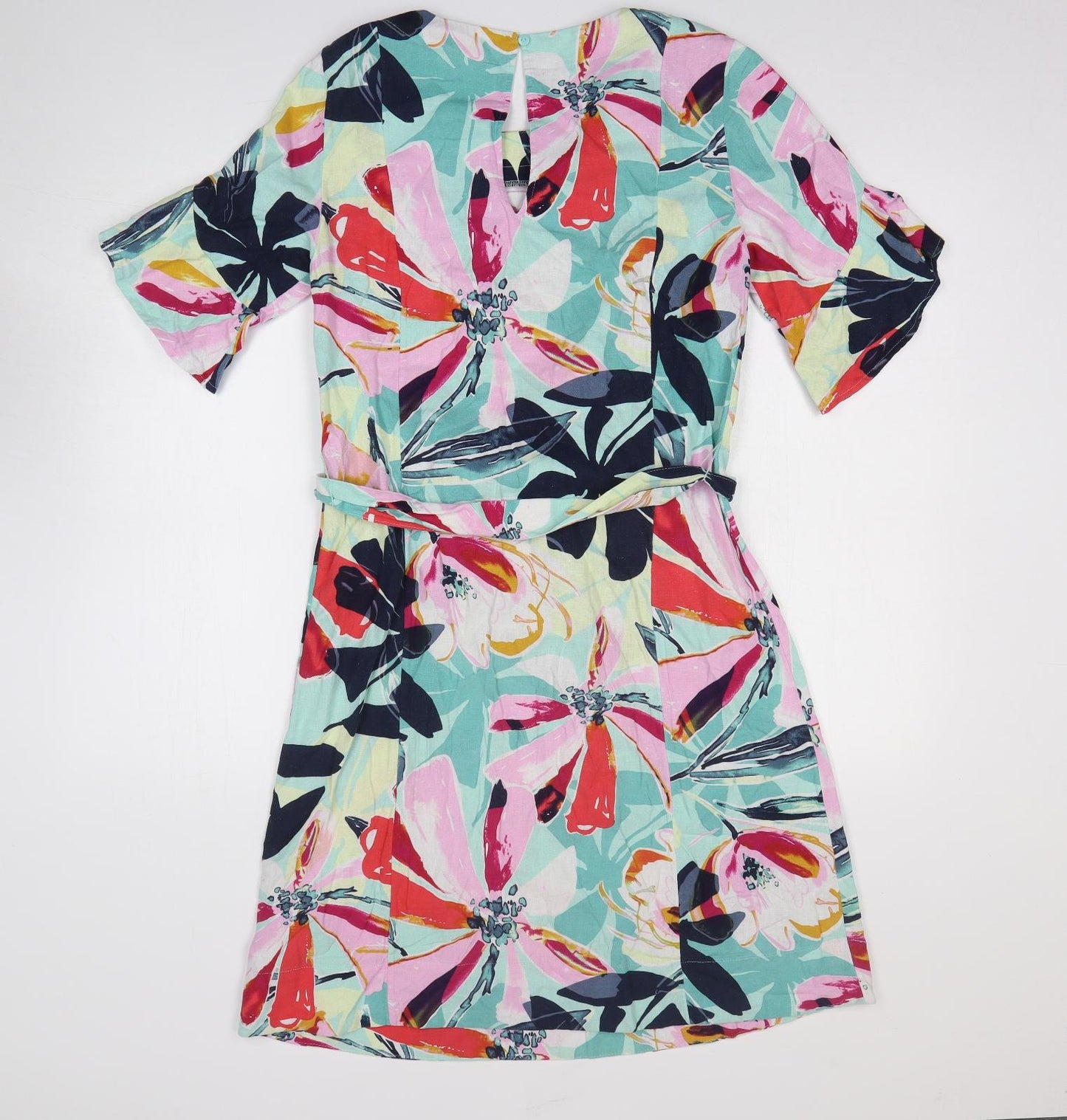 Marks and Spencer Womens Multicoloured Geometric Linen Fit & Flare Size 8 Square Neck Pullover