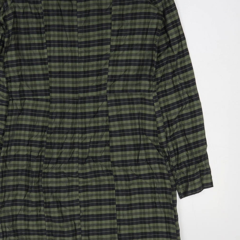 H&M Womens Green Plaid Viscose Sheath Size 10 Round Neck Pullover
