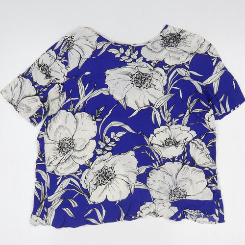 Zara Womens Blue Floral Polyester Basic Blouse Size M Round Neck