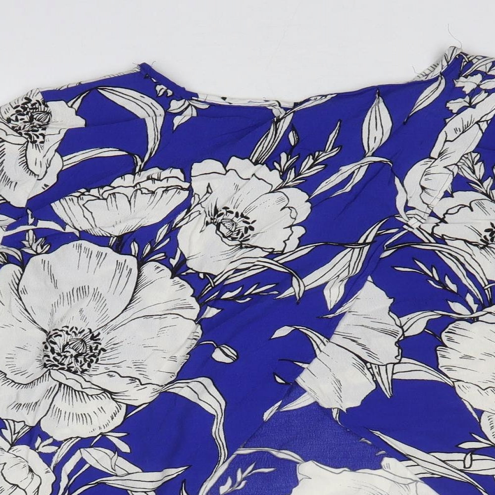 Zara Womens Blue Floral Polyester Basic Blouse Size M Round Neck