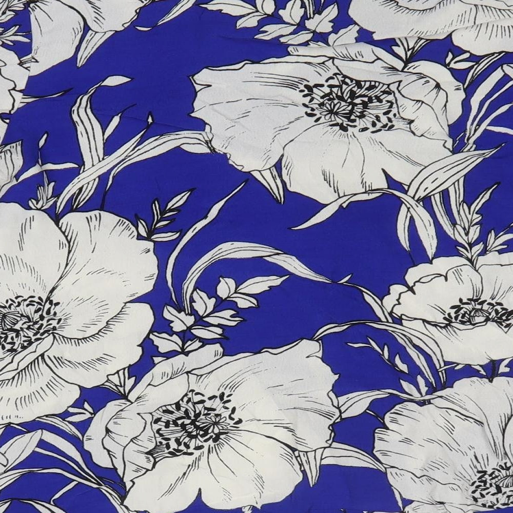 Zara Womens Blue Floral Polyester Basic Blouse Size M Round Neck