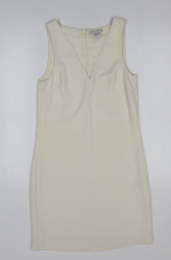 H&M Womens Ivory Herringbone Polyester Sheath Size 6 Sweetheart Pullover - Lace Detail