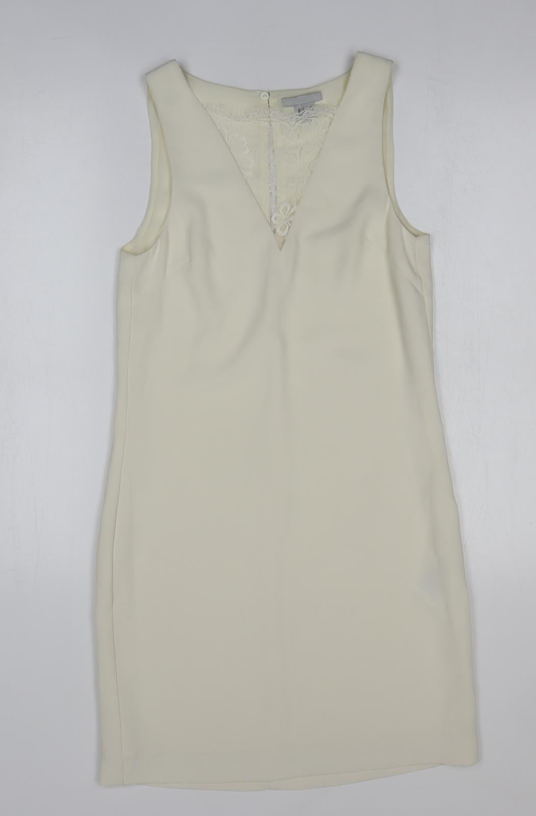 H&M Womens Ivory Herringbone Polyester Sheath Size 6 Sweetheart Pullover - Lace Detail