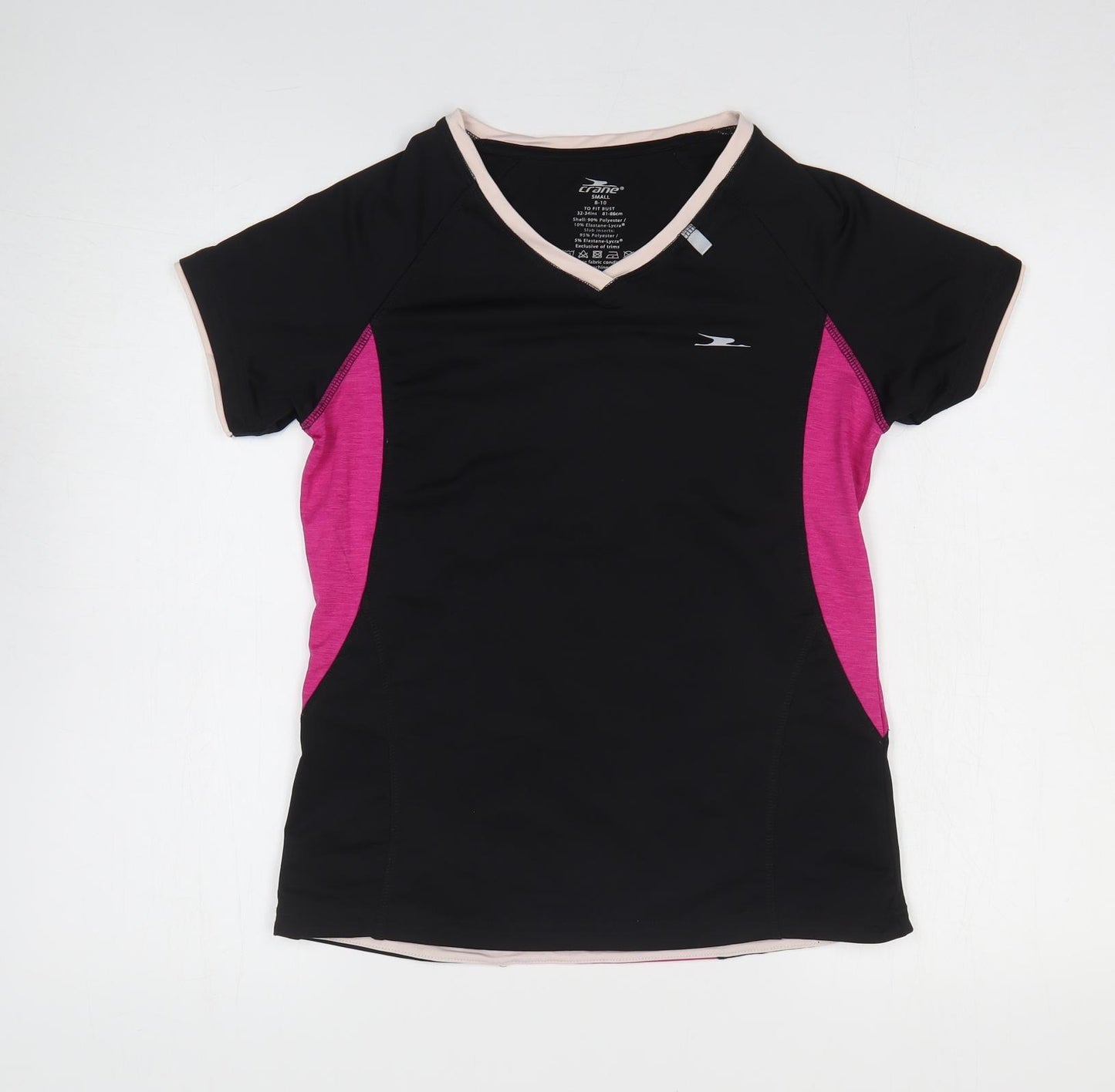 Crane Girls Black Colourblock Polyester Basic T-Shirt Size 8-9 Years V-Neck Pullover