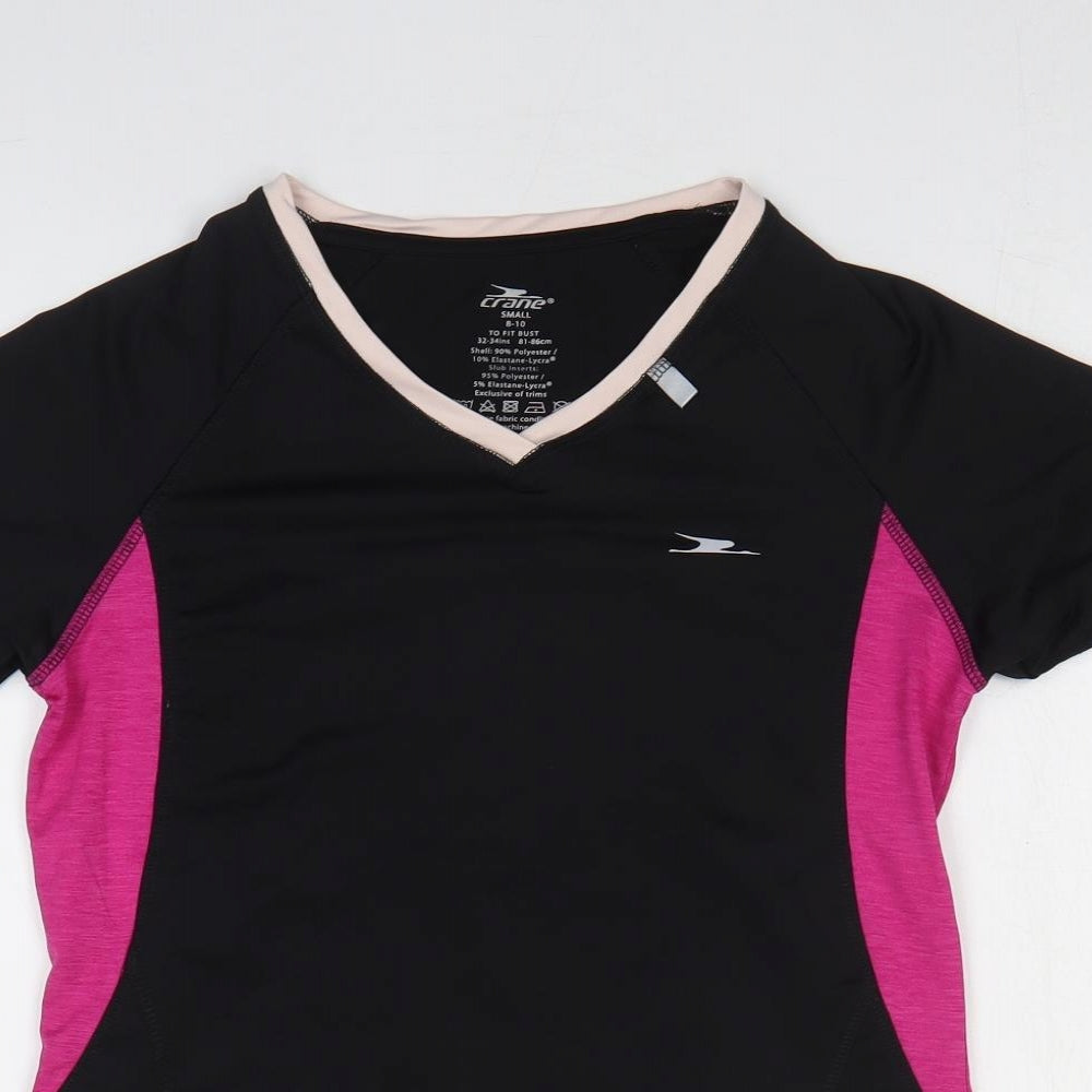 Crane Girls Black Colourblock Polyester Basic T-Shirt Size 8-9 Years V-Neck Pullover