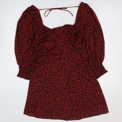 Topshop Womens Red Animal Print Polyester Mini Size 8 Square Neck Zip