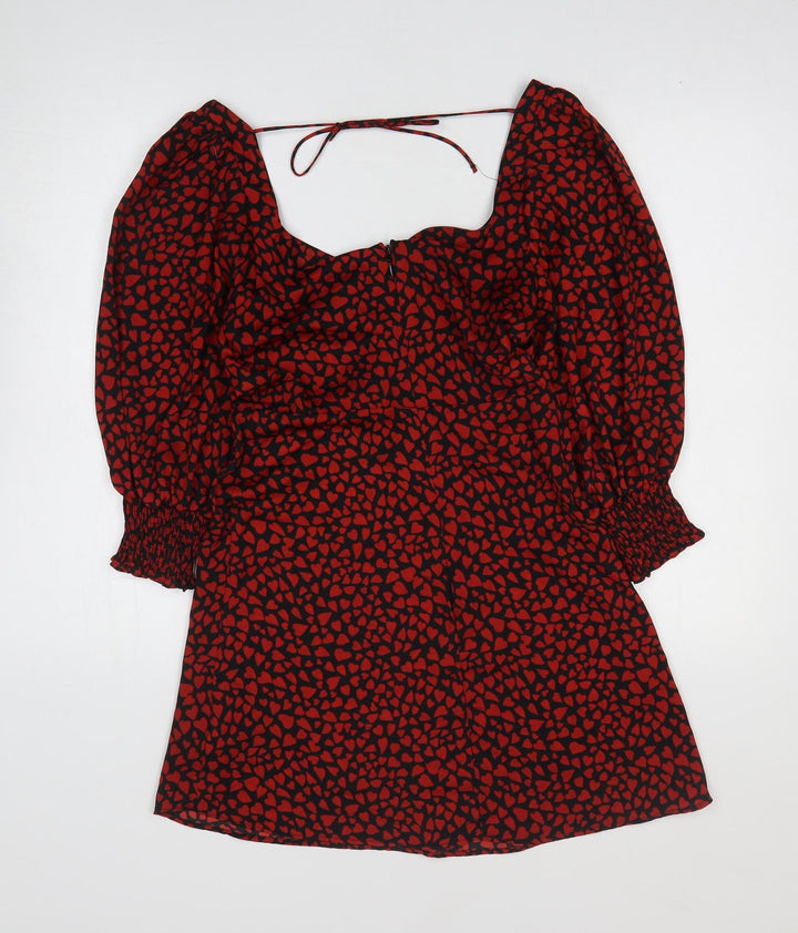 Topshop Womens Red Animal Print Polyester Mini Size 8 Square Neck Zip