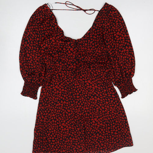 Topshop Womens Red Animal Print Polyester Mini Size 8 Square Neck Zip