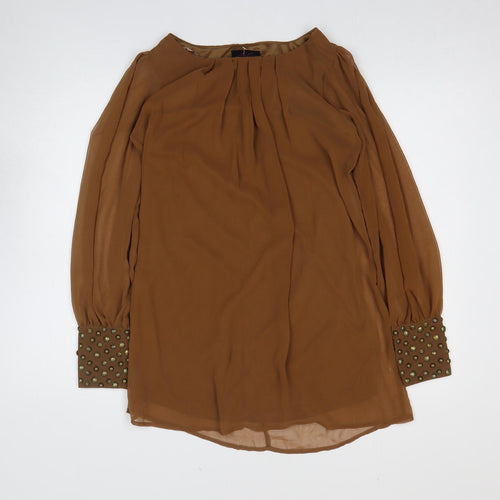 Lila Womens Brown Viscose Basic Blouse Size 8 Boat Neck
