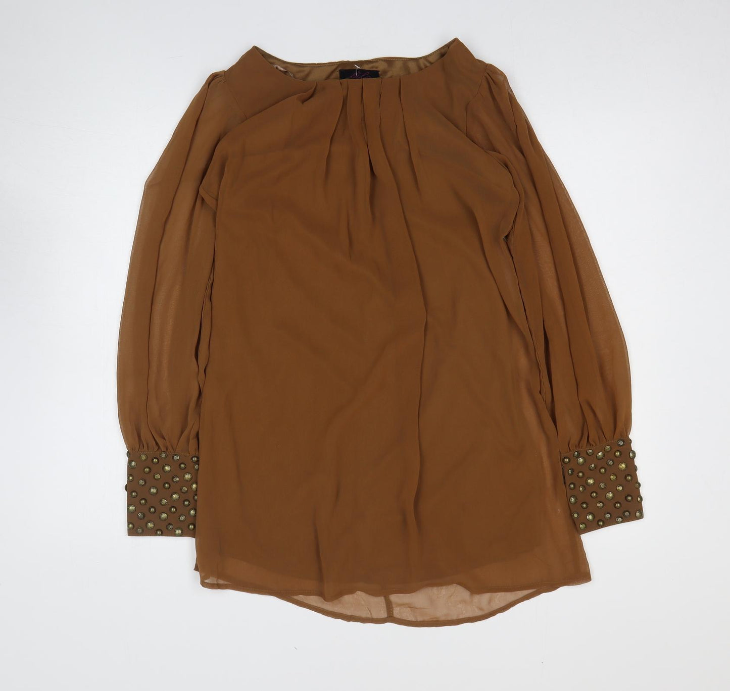 Lila Womens Brown Viscose Basic Blouse Size 8 Boat Neck