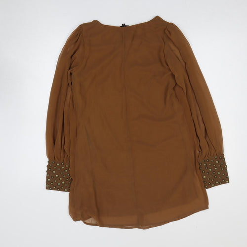 Lila Womens Brown Viscose Basic Blouse Size 8 Boat Neck
