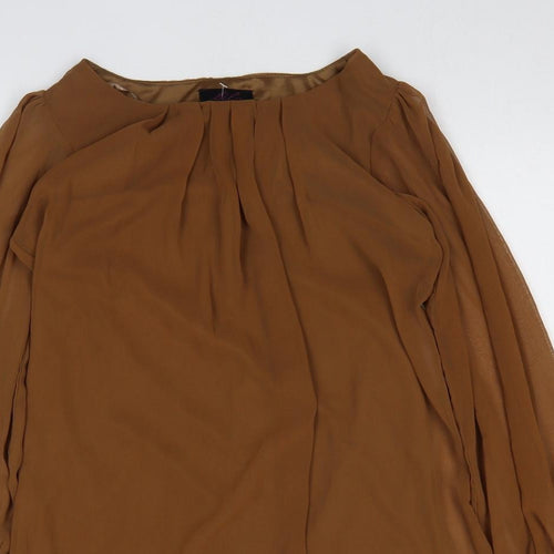 Lila Womens Brown Viscose Basic Blouse Size 8 Boat Neck