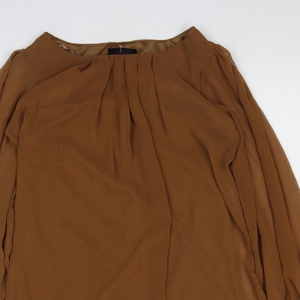 Lila Womens Brown Viscose Basic Blouse Size 8 Boat Neck