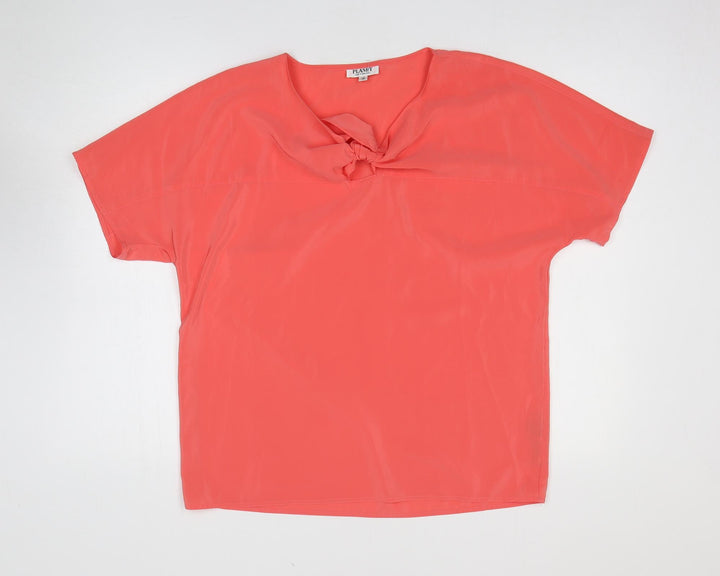 Planet Womens Pink Polyester Basic Blouse Size 12 V-Neck - Knot Detail