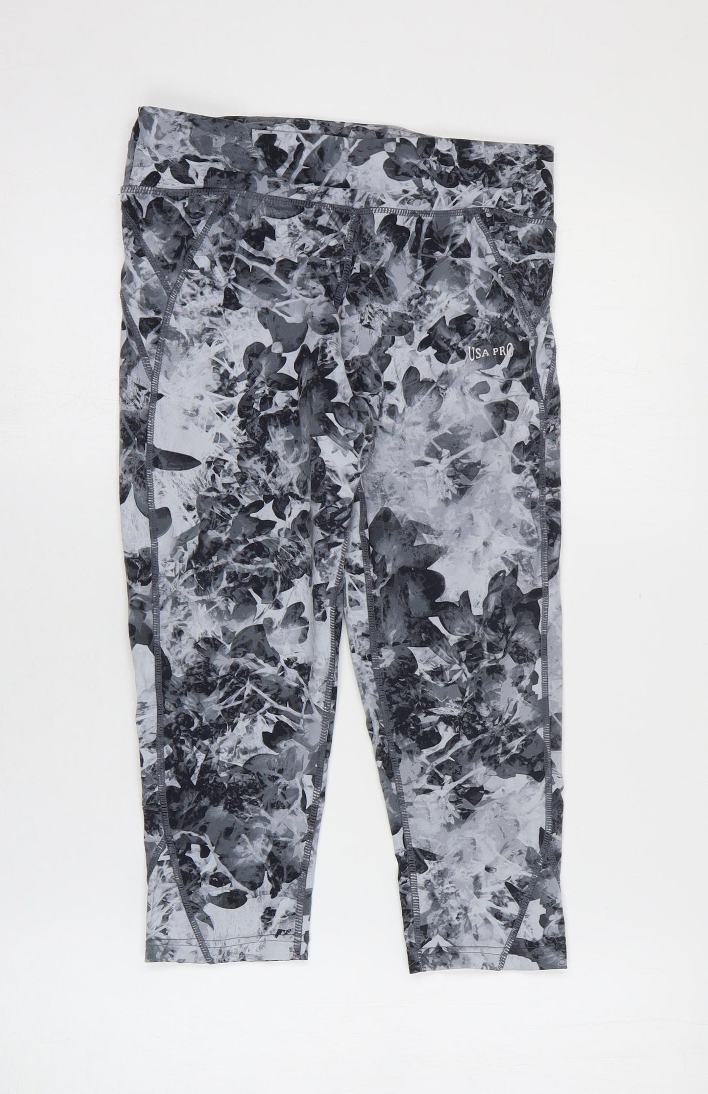 USA Pro Womens Grey Geometric Nylon Cropped Leggings Size 8 L20 in
