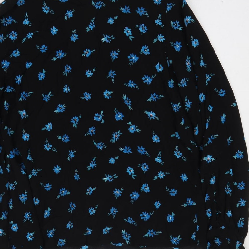 Zara Womens Black Floral Viscose Basic Blouse Size S Mock Neck