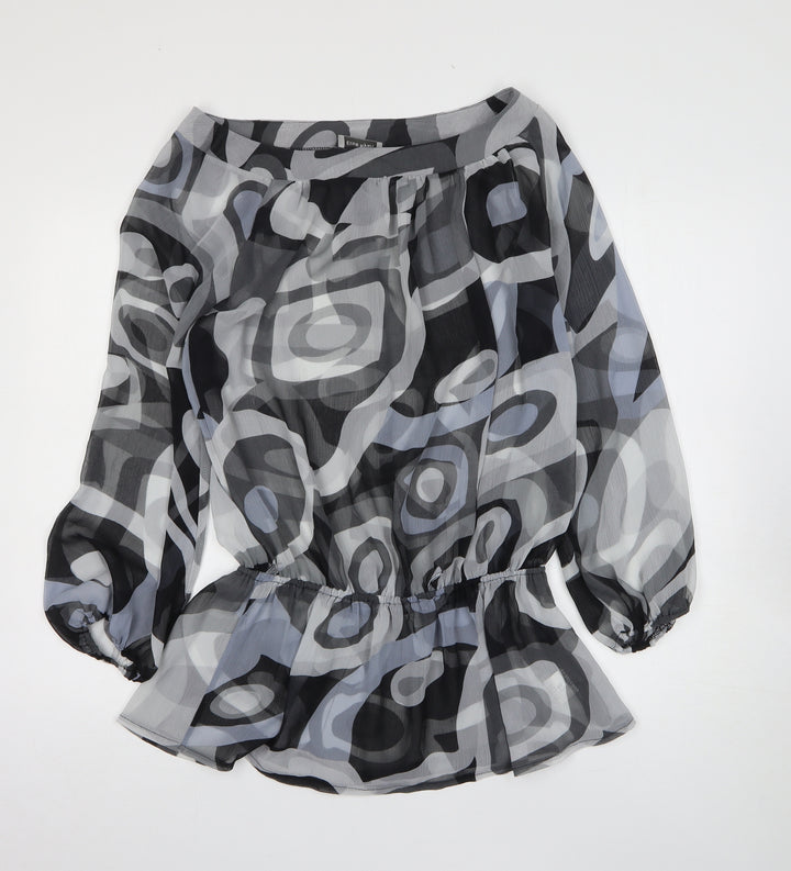 Elise Ryan Womens Grey Geometric Polyester Shift Size S Boat Neck Pullover