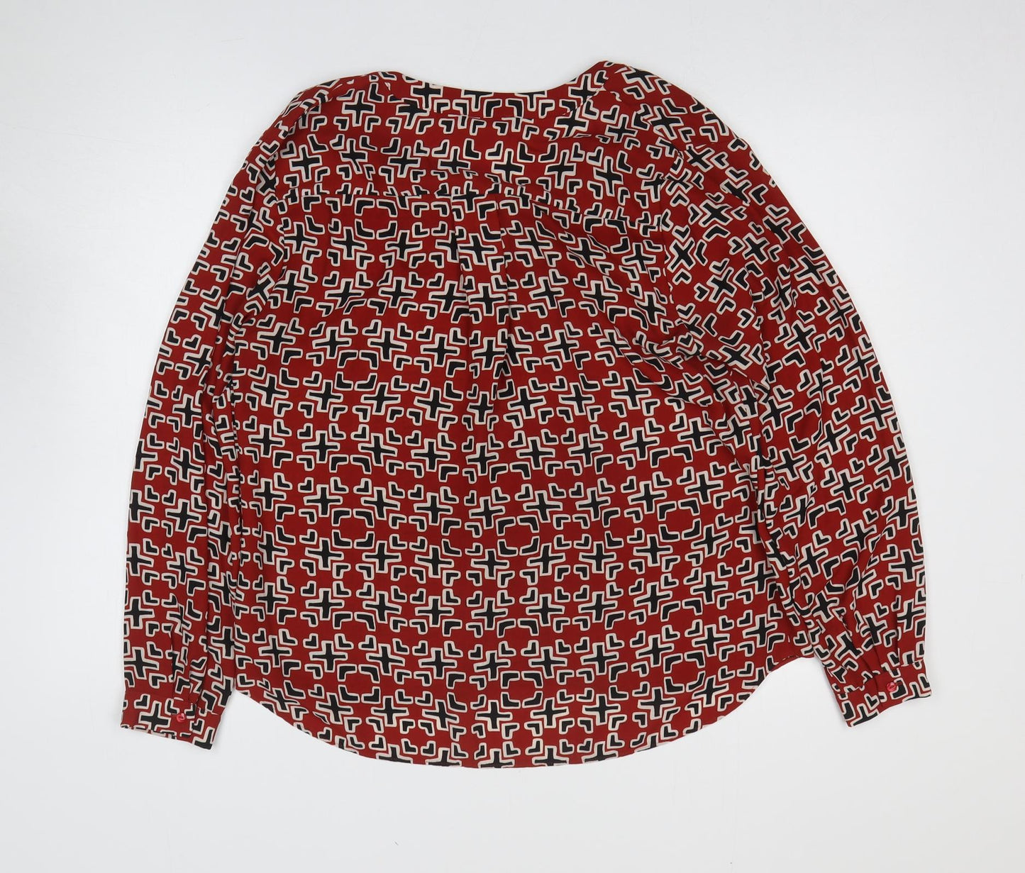 Papaya Womens Red Geometric Polyester Basic Button-Up Size 16 V-Neck