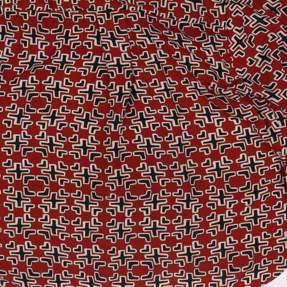 Papaya Womens Red Geometric Polyester Basic Button-Up Size 16 V-Neck