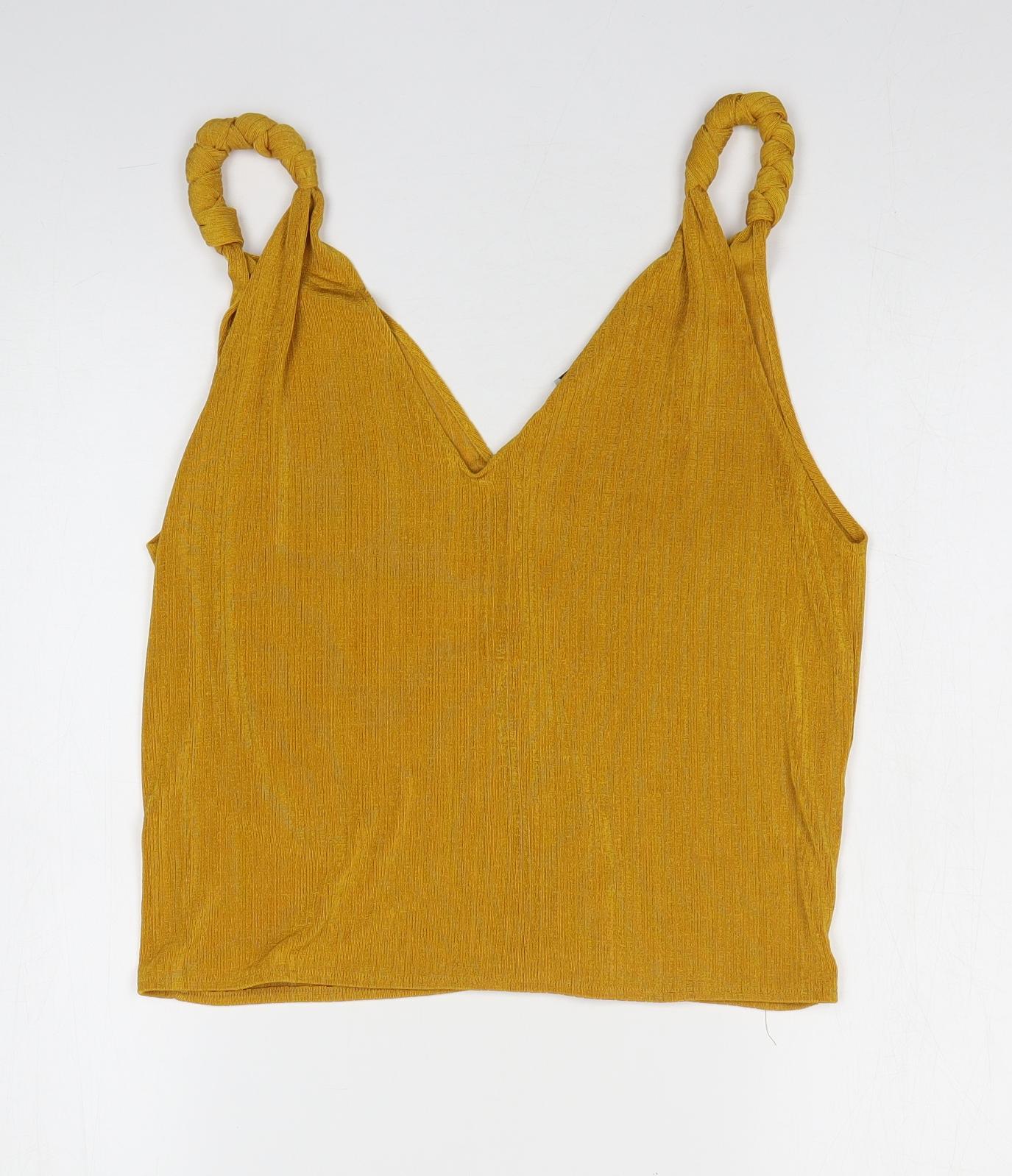 Zara Womens Yellow Polyester Camisole Tank Size M V-Neck