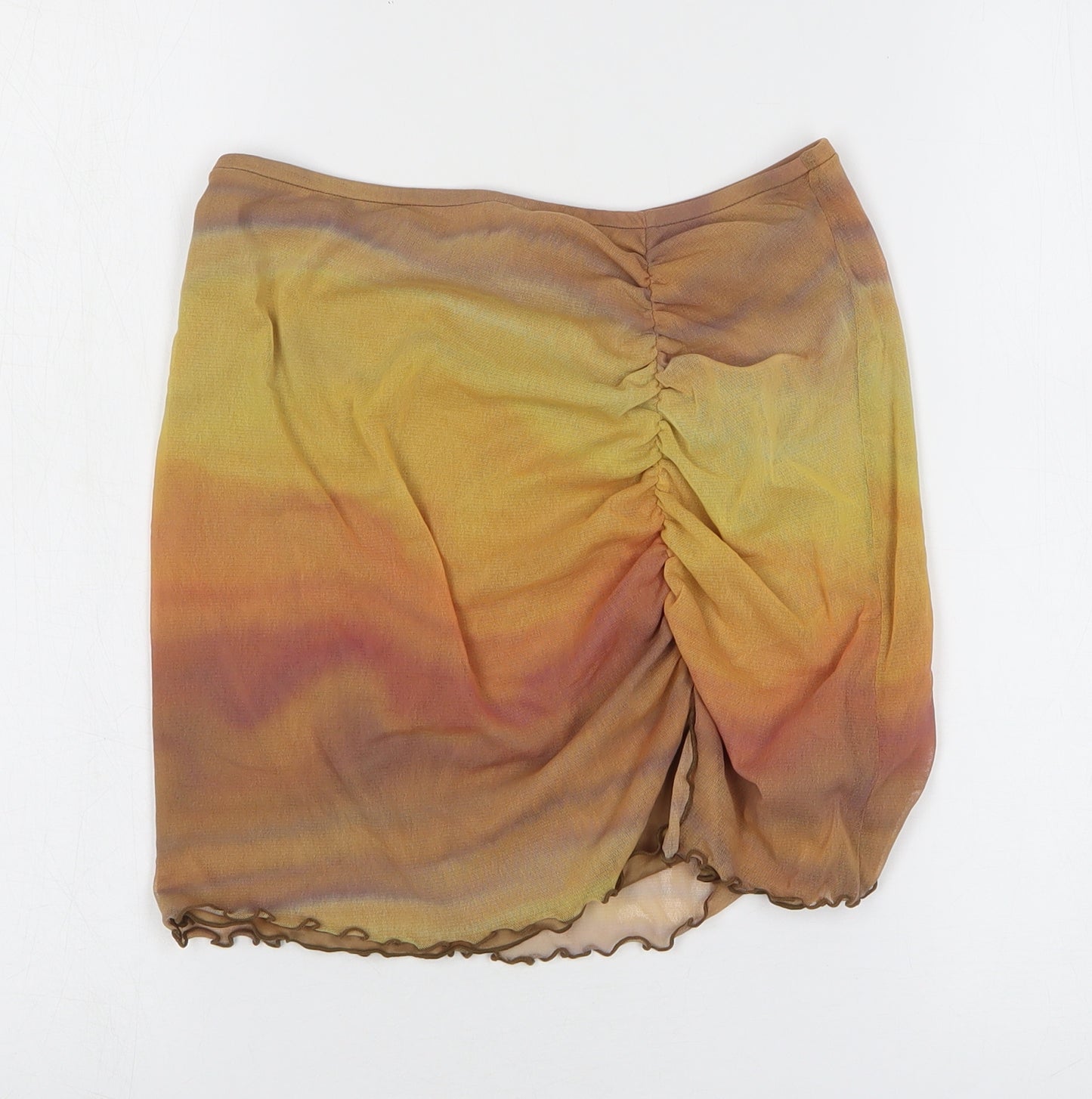 Pull&Bear Womens Yellow Polyester Mini Skirt Size M - Ruched