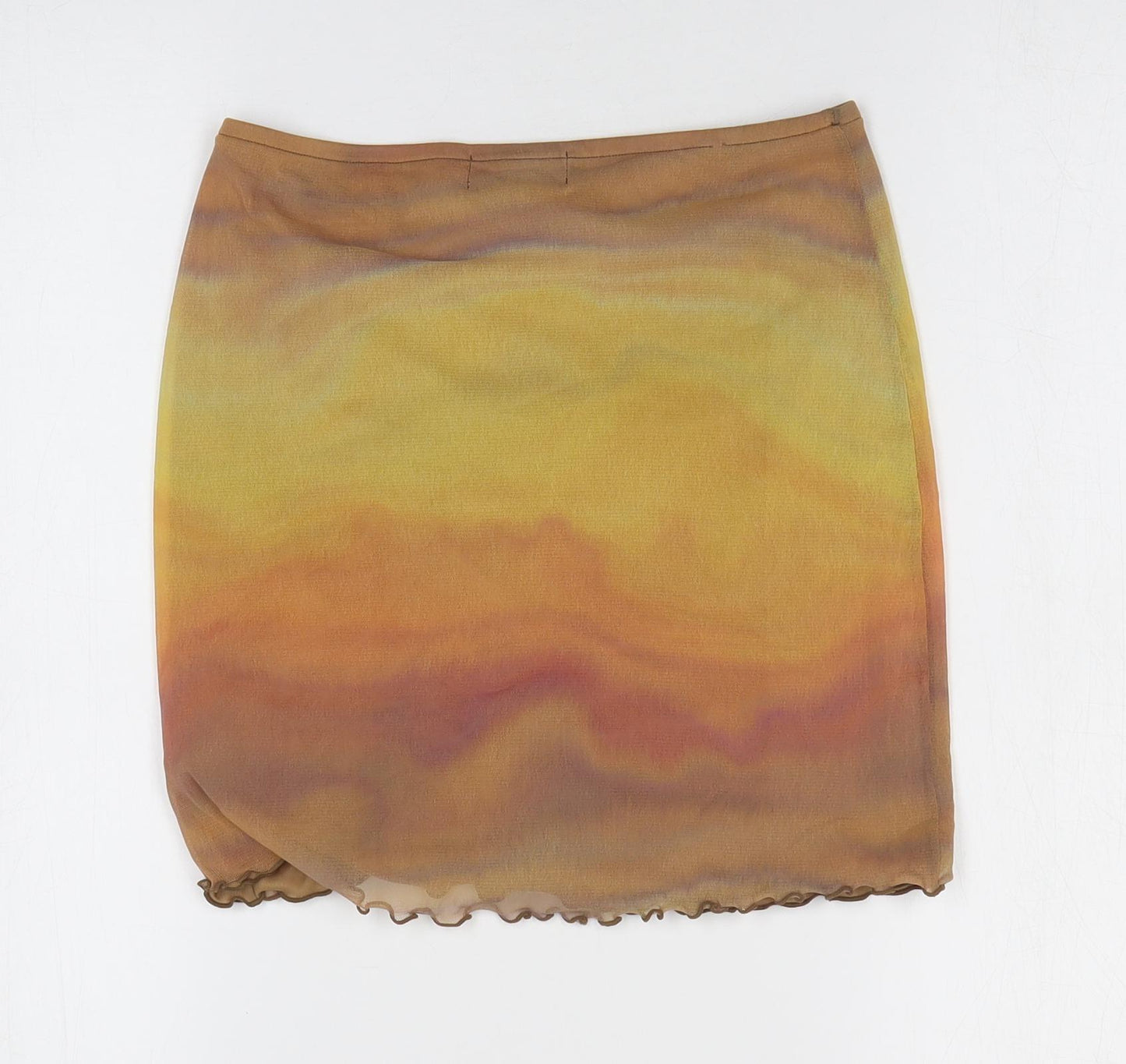 Pull&Bear Womens Yellow Polyester Mini Skirt Size M - Ruched