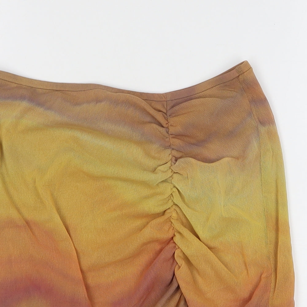Pull&Bear Womens Yellow Polyester Mini Skirt Size M - Ruched
