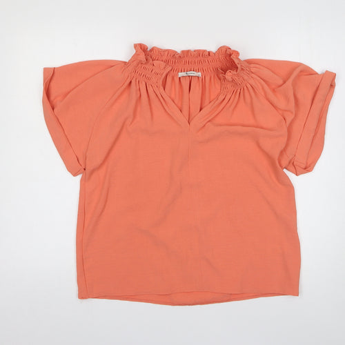 TU Womens Orange Polyester Basic Blouse Size 10 V-Neck