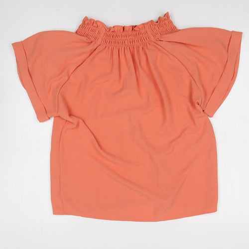 TU Womens Orange Polyester Basic Blouse Size 10 V-Neck