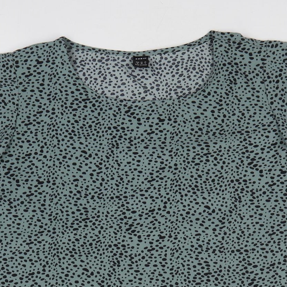 SheIn Womens Green Polyester Basic T-Shirt Size M Round Neck