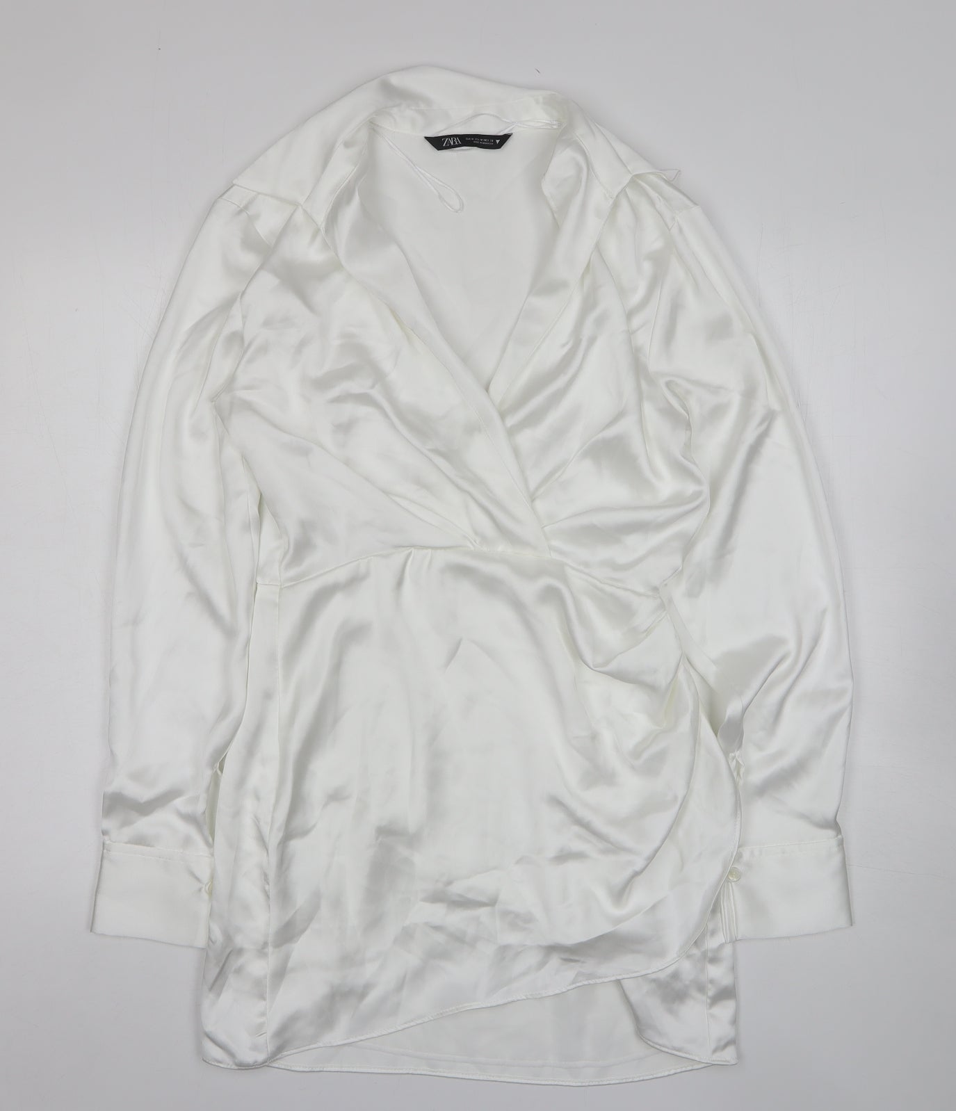 Zara Womens White Polyester Shift Size M V-Neck Pullover
