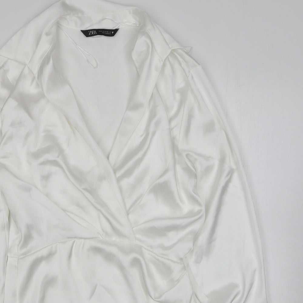 Zara Womens White Polyester Shift Size M V-Neck Pullover
