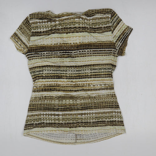 Preworn Womens Gold Striped Polyester Basic Blouse Size M V-Neck - Knot Detail