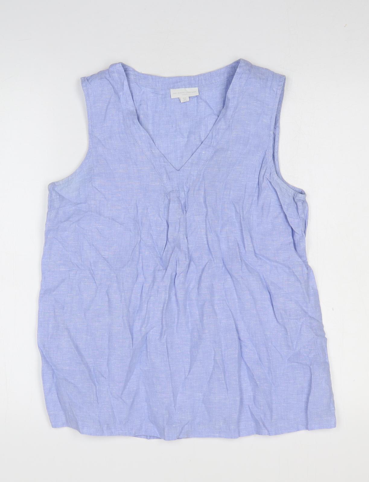 The White Company Womens Blue Linen Basic Tank Size 12 V-Neck