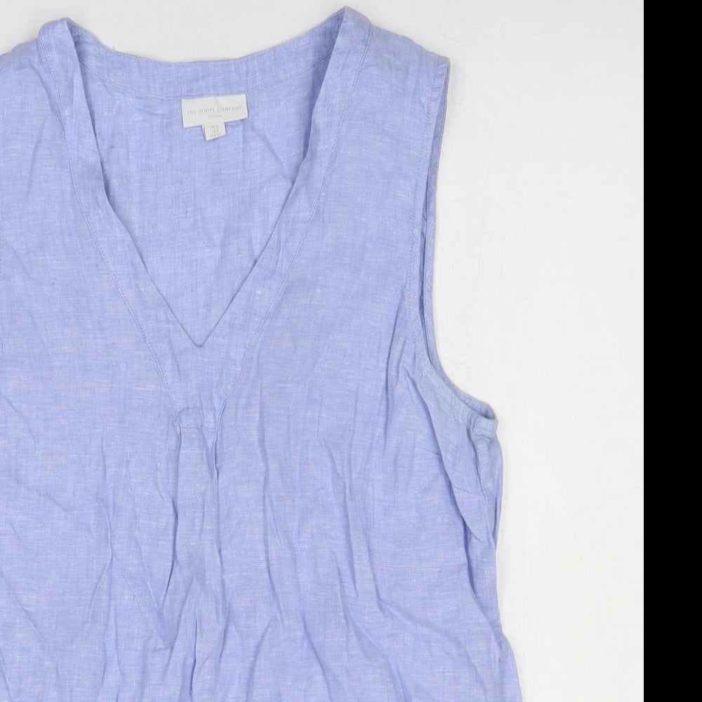 The White Company Womens Blue Linen Basic Tank Size 12 V-Neck