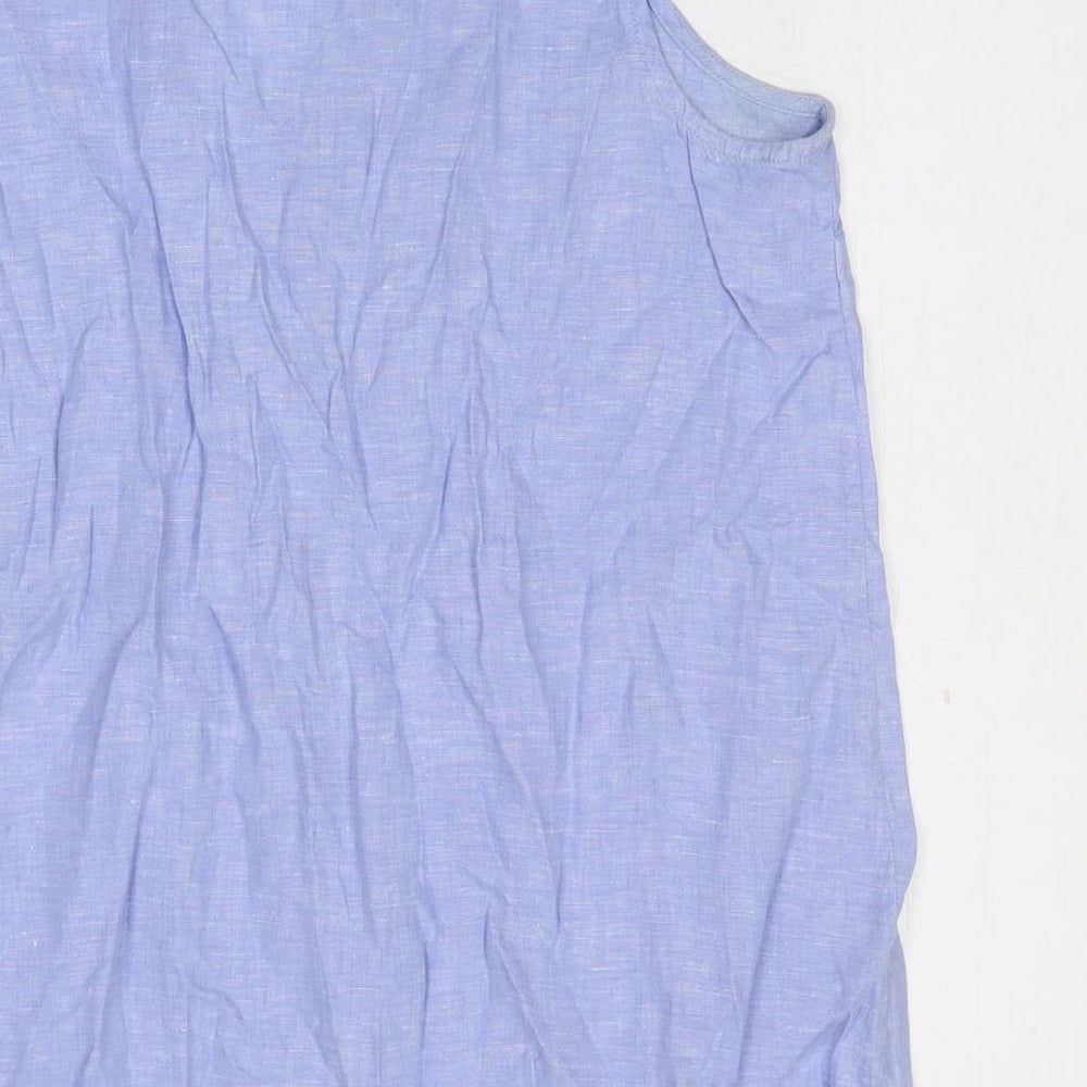 The White Company Womens Blue Linen Basic Tank Size 12 V-Neck