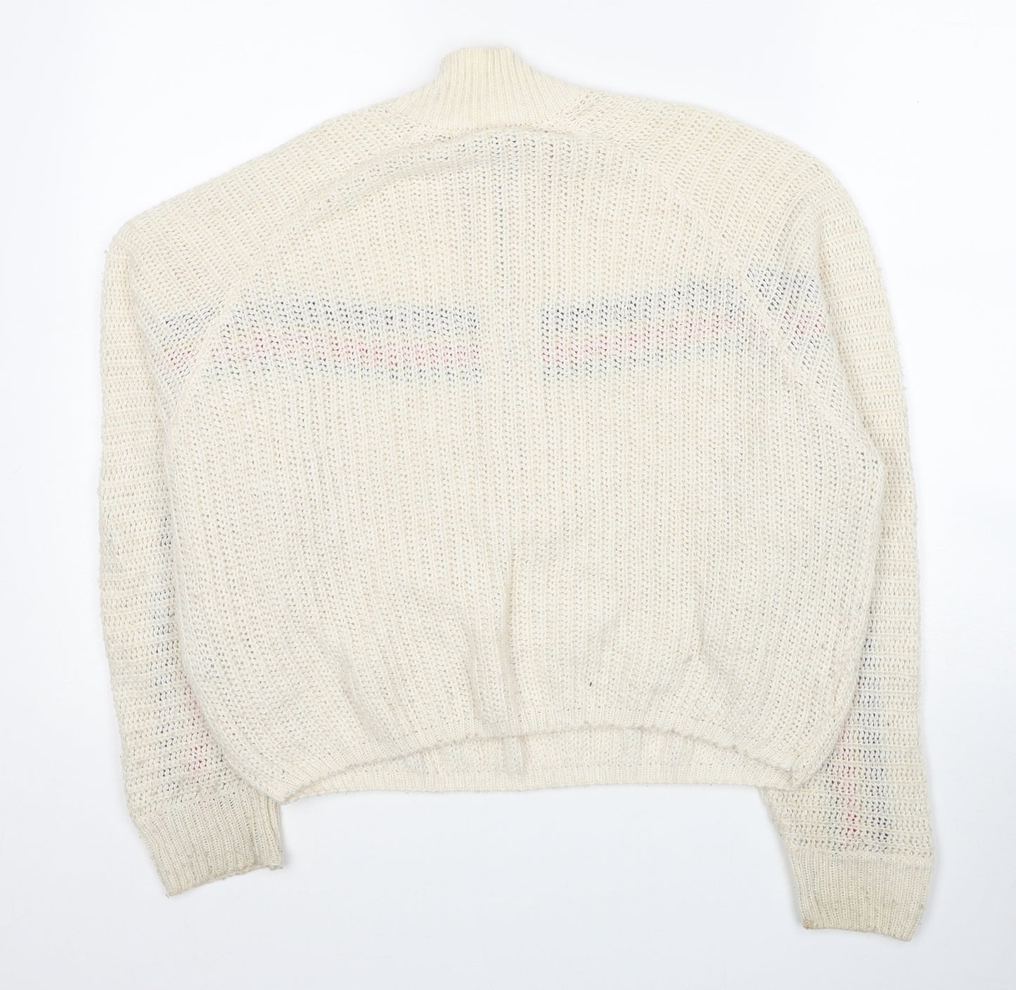 Pull&Bear Womens Ivory Mock Neck Striped Polyester Pullover Jumper Size M
