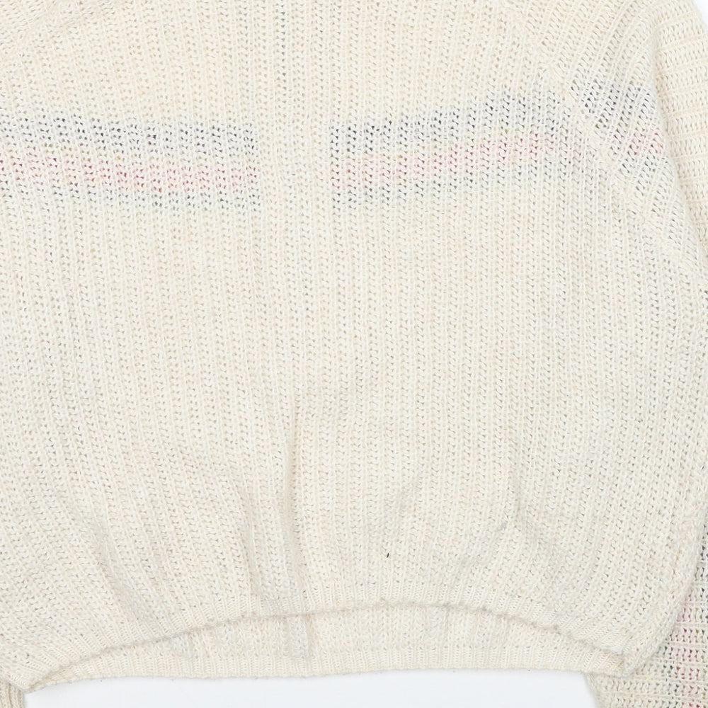 Pull&Bear Womens Ivory Mock Neck Striped Polyester Pullover Jumper Size M