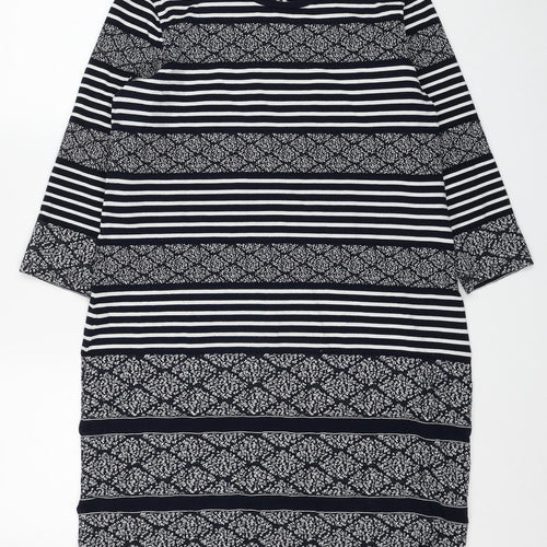 Per Una Womens Blue Geometric Cotton A-Line Size 14 Scoop Neck Zip