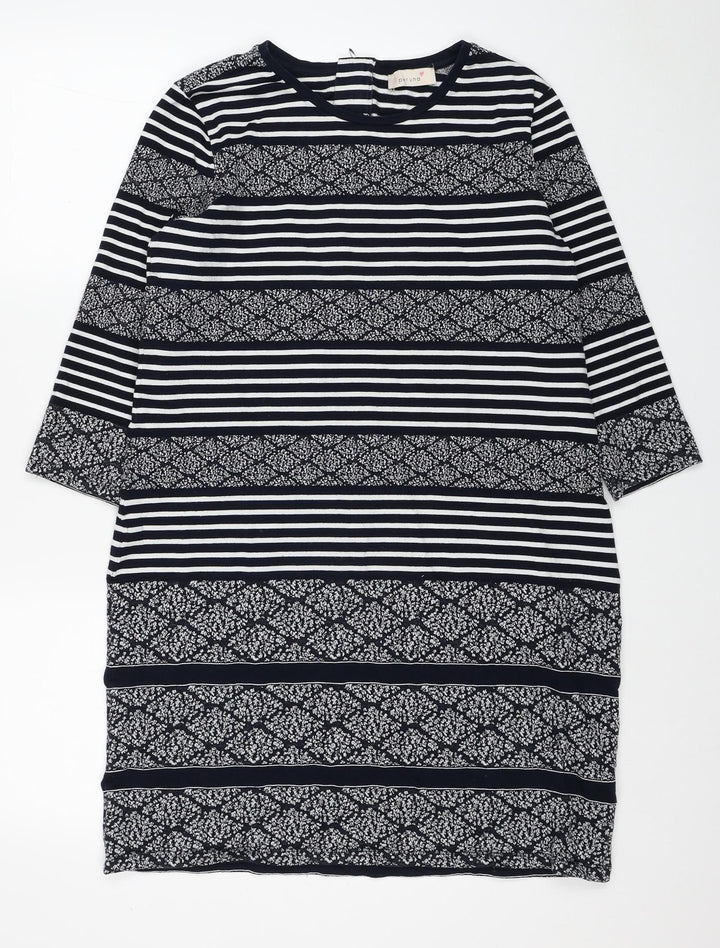 Per Una Womens Blue Geometric Cotton A-Line Size 14 Scoop Neck Zip