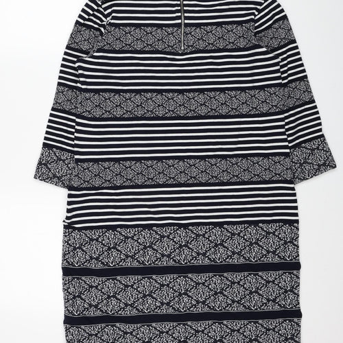Per Una Womens Blue Geometric Cotton A-Line Size 14 Scoop Neck Zip